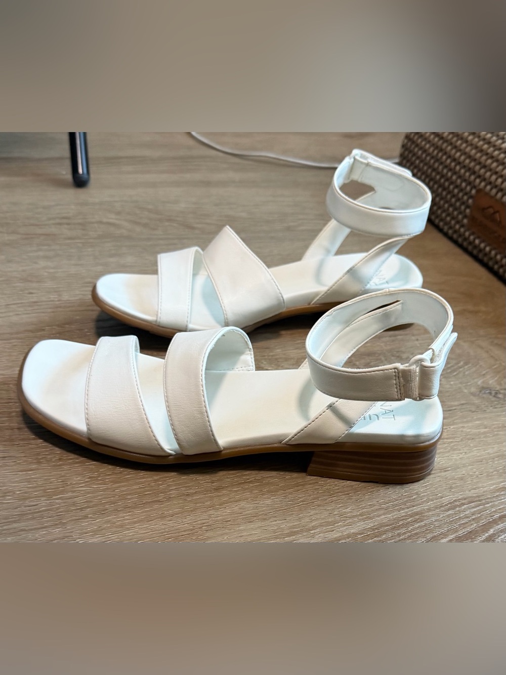 Naturalizer White Low-Heel Strappy Ankle Sandals